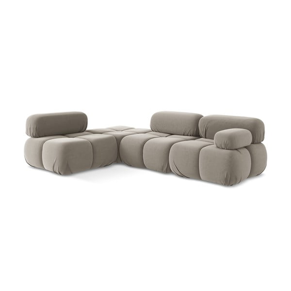 Bēšs samta modulārais stūra dīvāns (ar kreiso stūri) Lokua – Makamii-image-3