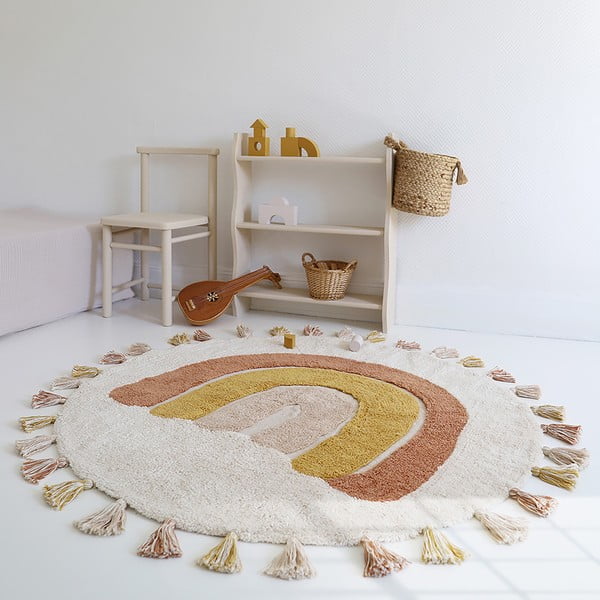 Ķieģeļu sarkans/krēmkrāsas mazgājams/ar rokām darināts kokvilnas bērnu paklājs ø110 cm Rainbow Toffee – Nattiot-image-4