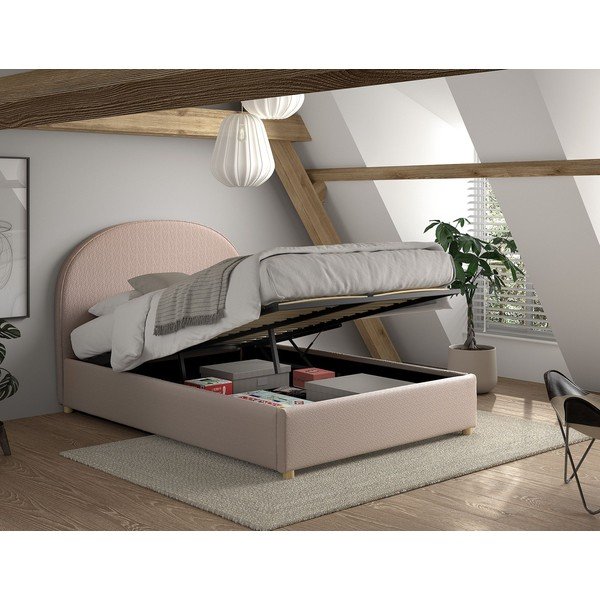 Rozā polsterēta divvietīga gulta ar veļas kasti un redelēm 140x200 cm Moon – Vipack-image-2