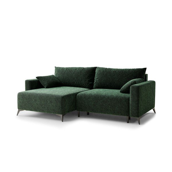 Tumši zaļš salokāms stūra dīvāns no šenila auduma ar uzglabāšanas vietu (ar kreiso stūri/ar zvilni) Leon – Maison de Rêve