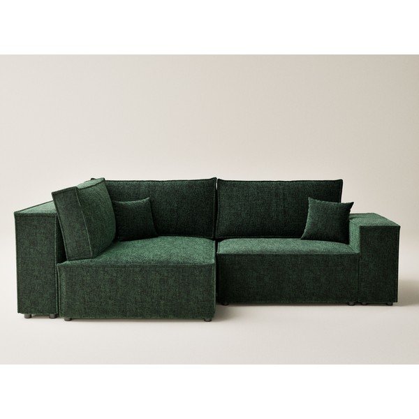 Tumši zaļš salokāms stūra dīvāns no šenila auduma ar uzglabāšanas vietu (ar kreiso stūri/L veida) Tonga – Maison de Rêve-image-2