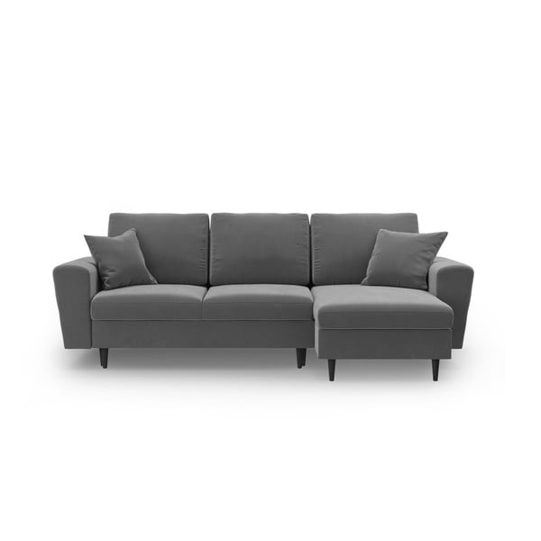 Gaiši pelēks samta salokāms stūra dīvāns ar uzglabāšanas vietu Kyoto – Cosmopolitan Design