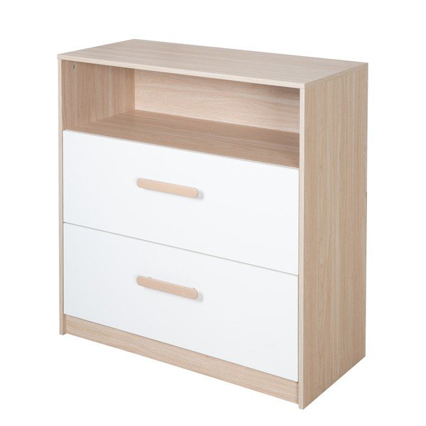 Balta/dabīga toņa bērnu kumode ar ozolkoka imitāciju un pārtinamo galdiņu 88x98x75 cm Cabane – Roba-image-3