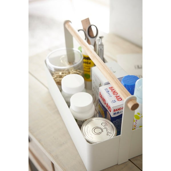 Balta daudzfunkcionāla kaste ar dižskābarža detaļām YAMAZAKI Tosca Tool Box, garums 29 cm-image-3