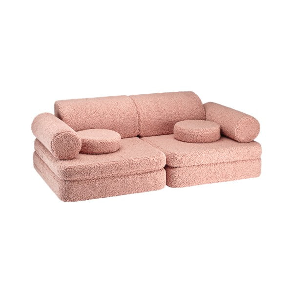 Rozā bērnu dīvāns no buklē auduma 132 cm Settee – Wigiwama