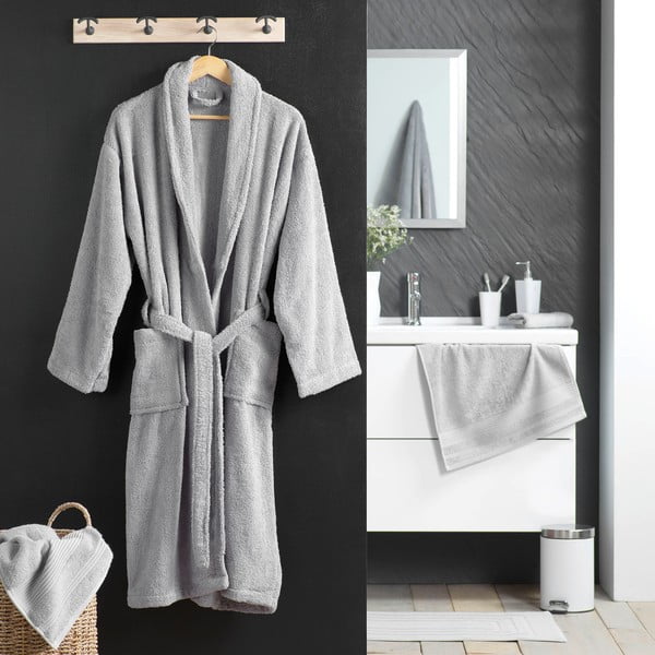 Gaiši pelēks kokvilnas halāts M Tendresse – douceur d'intérieur-image-1