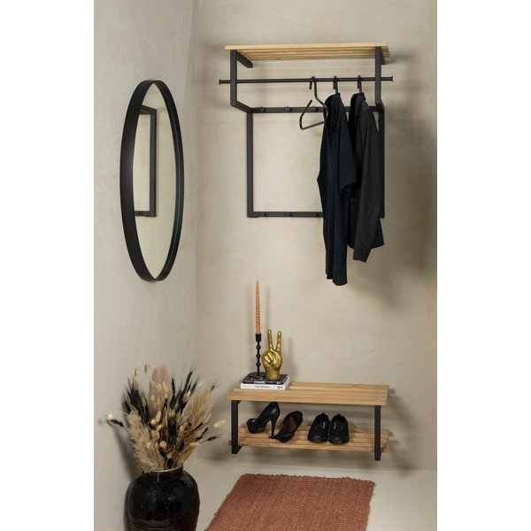 Melns/dabīga toņa metāla sienas pakaramais ar plauktu 76 cm Rizzoli – Spinder Design-image-1