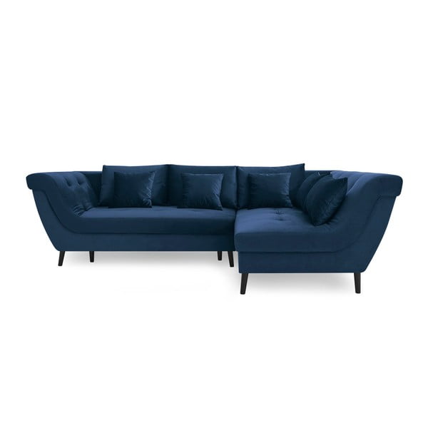 Tumši zils četrvietīgs dīvāns Bobochic Paris Real, labais stūris