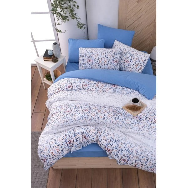 Balta/zila divguļamā gultas veļa ar palagu 200x220 cm Geometric – Mila Home