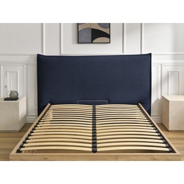 Zila polsterēta polsterēta/no skaidu plāksnēm divvietīga gulta ar veļas kasti ar redelēm 180x200 cm Charlie – Bobochic Paris-image-4