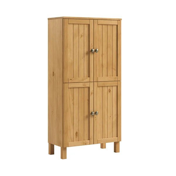Gaiša dabīga toņa priedes masīvkoka augsts vannas istabas skapis 62x125 cm Calle – Støraa-image-4