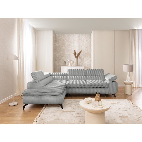 Gaiši pelēks velveta stūra dīvāns (ar kreiso stūri/L veida) Marbeya  – Ropez-image-4