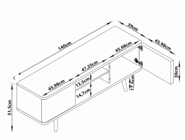 Balts ozolkoka imitācijas TV galdiņš 140x52 cm Alana – Støraa-image-4