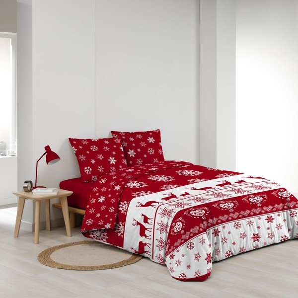 Sarkana divguļamā/īpaši gara gultas veļa no mikroflaneļa 240x220 cm Floconette – douceur d'intérieur-image-2