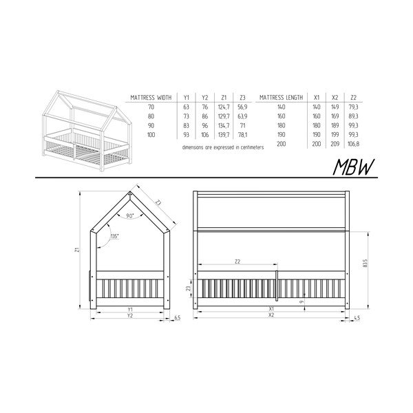 Dabīga toņa priedes masīvkoka bērnu gulta mājas formā/izvelkama ar veļas kasti 80x160 cm Mila MBW – Adeko-image-4