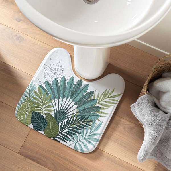 Balts/zaļš vannas istabas paklājiņš tualetei 45x45 cm Panazio – douceur d'intérieur-image-1