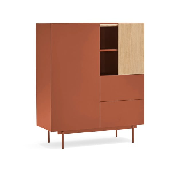 Ķieģeļu sarkana/dabīga toņa augsta kumode ar ozolkoka imitāciju 100x120 cm Otto – Teulat-image-2