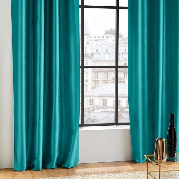 Zils aizkars no mikrosatīna 140x240 cm Shana – douceur d'intérieur-image-2