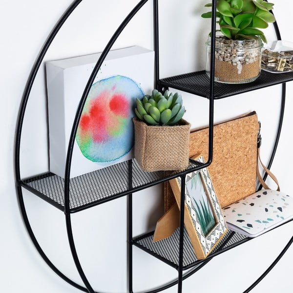 Melns daudzlīmeņu metāla sienas plaukts 55 cm Across – Kave Home-image-2