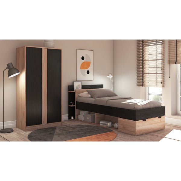 Melns/dabīga toņa drēbju skapis ar ozolkoka imitāciju 90x180x53 cm Dennis – Marckeric-image-4