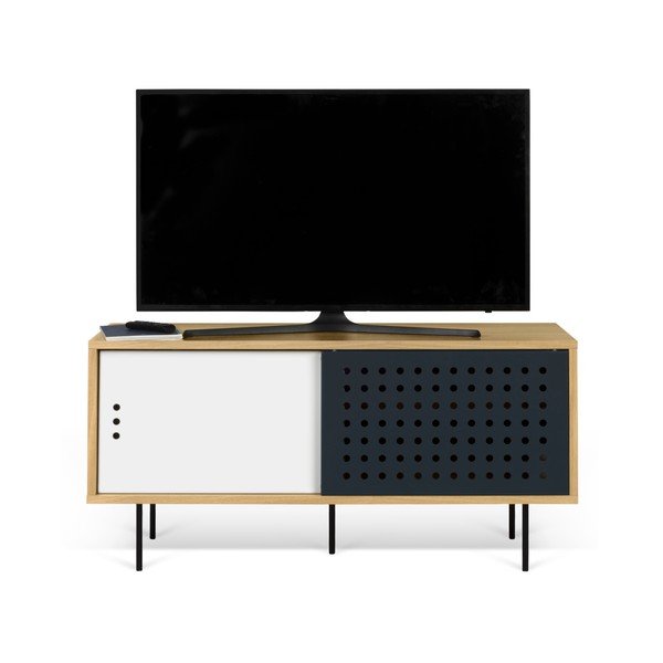 TV kumode ar ozolkoka dekoru un melnām un baltām detaļām TemaHome Dann Dots, garums 135 cm-image-3