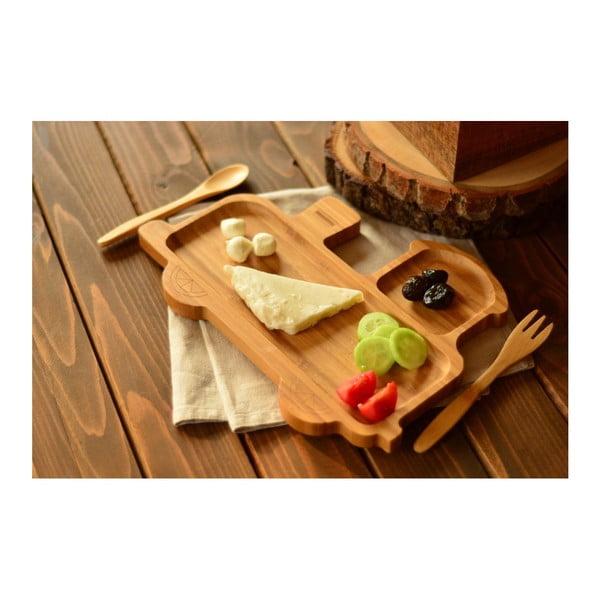 Bērnu trauku komplekts vilciena formā un galda piederumi no bambusa koka Bambum-image-3