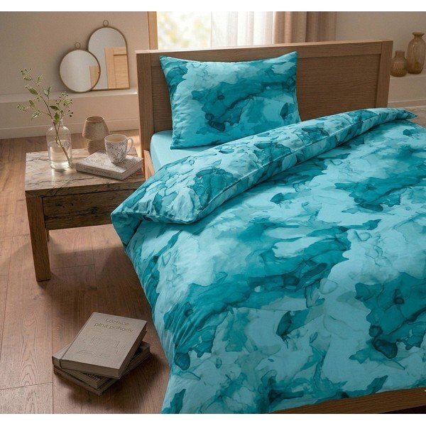 Tirkīzzila vienguļamā gultas veļa no kokvilnas satīna 140x200 cm Deluxe Minerals – My House-image-1