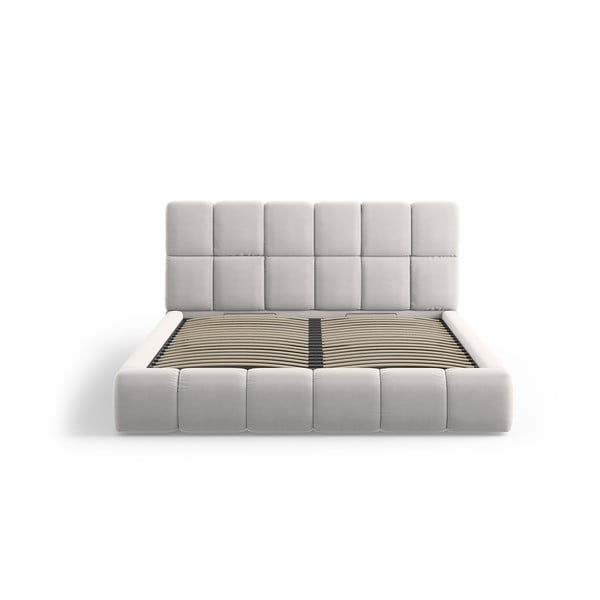 Gaiši pelēka samta polsterēta divvietīga gulta ar veļas kasti un redelēm 140x200 cm Bellis – Micadoni -image-3