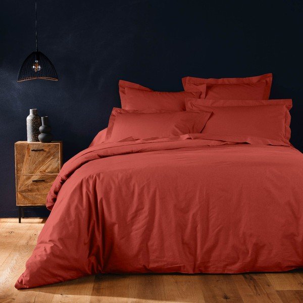 Ķieģeļu sarkans divguļamais/īpaši garš kokvilnas segas pārvalks 240x220 cm Lina – douceur d'intérieur-image-1