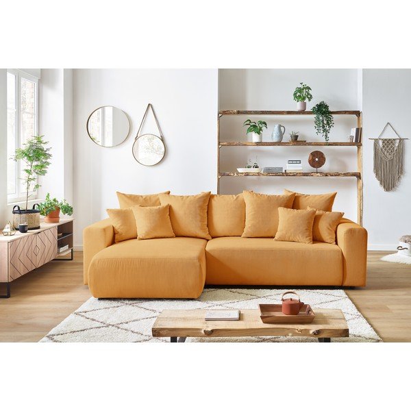 Sinepju dzeltens velveta izvelkamais dīvāns Bobochic Paris Envy-image-1