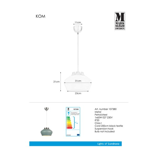 Zili pelēka griestu lampa Markslöjd Kom-image-1
