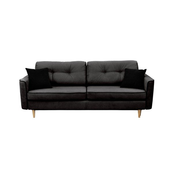 Melns trīsvietīgs izlaižams dīvāns ar gaišām kājām Mazzini Sofas Ivy