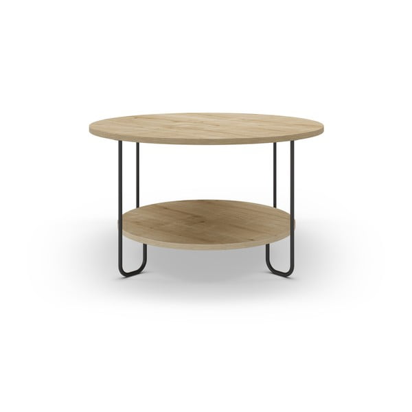 Dabīga toņa apaļš žurnālgaldiņš ar ozolkoka imitācijas galda virsmu ø 80 cm Tonka – Marckeric-image-1