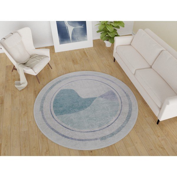 Zils/krēmkrāsas mazgājams apaļš paklājs ø 120 cm Yuvarlak – Vitaus-image-1