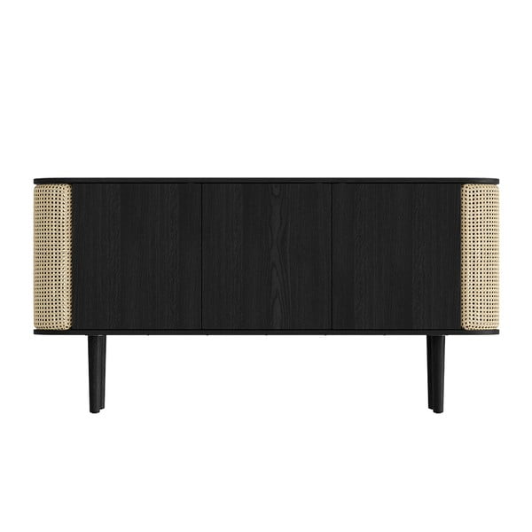 Melna/dabīga toņa zema kumode ar ozolkoka imitāciju 150x75 cm Treasures – UMAGE-image-3