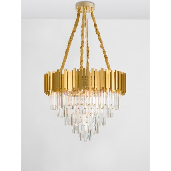 Zelta krāsas metāla piekaramā lampa ar kristāla abažūru ø 73 cm Grane – Nova Luce-image-3