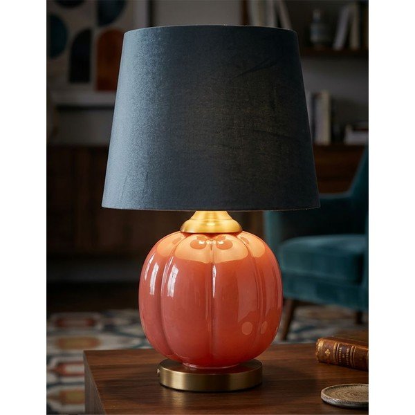 Sarkana/zila stikla galda lampa ar auduma abažūru (augstums 50 cm) Helene – Mauro Ferretti-image-1