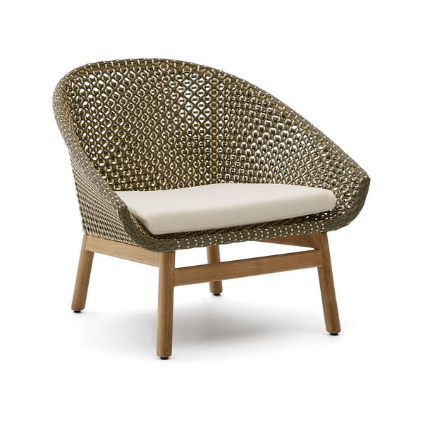 Zaļš/dabīga toņa masīvkoka dārza atpūtas krēsls Olbia – Kave Home