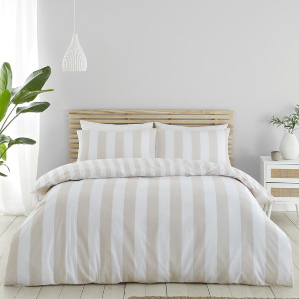 Balta/bēša vienguļamā gultas veļa 135x200 cm Cove Stripe – Catherine Lansfield