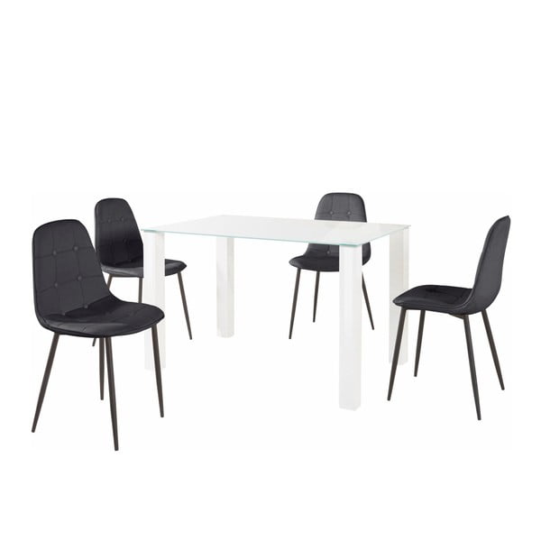 Ēdamgalds un 4 melni krēsli Støraa Dantel, galda garums 80 cm