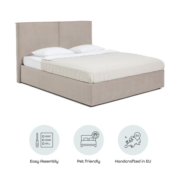 Pelēkbrūna polsterēta divvietīga gulta ar veļas kasti un redelēm 160x200 cm Thessa Bold – Bonami Selection-image-4