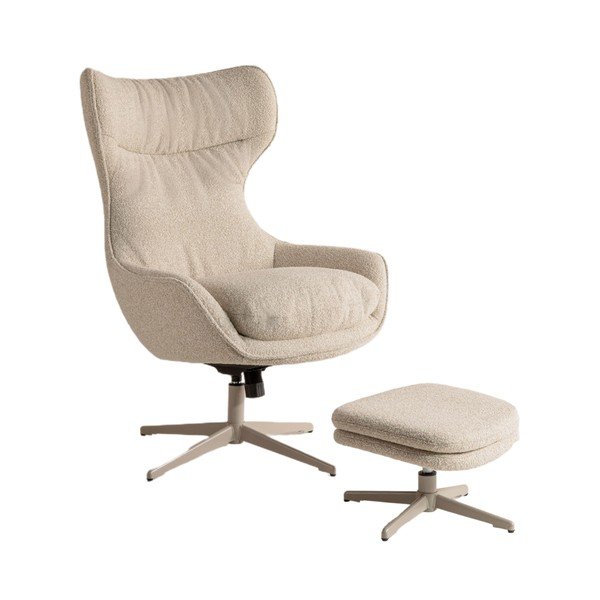 Bēšs grozāms atpūtas krēsls ar kāju balstu no buklē auduma Kenzi – Micadoni 