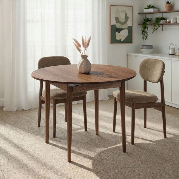 Apaļš izvelkams ēdamgalds ar papildu galda virsmu ar riekstkoka imitāciju ø 100 cm Viona – Kalune Design-image-2