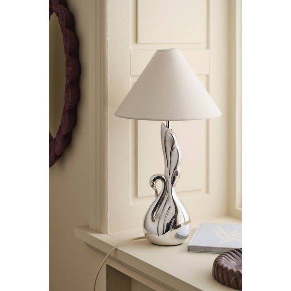 Balta/sudraba krāsas polirezīna galda lampa (augstums 53 cm) Swan – Ellos Home-image-2