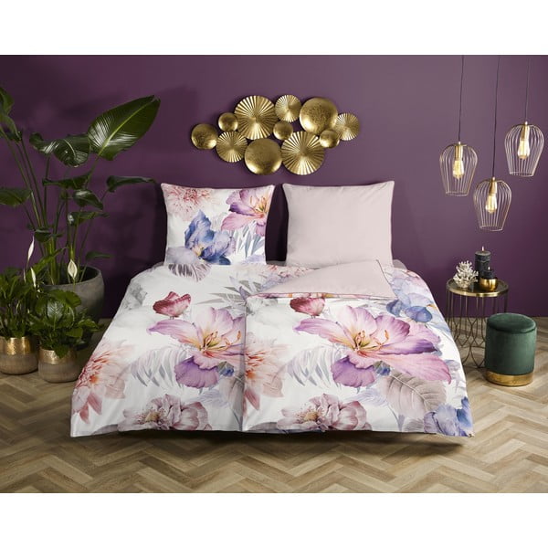 Krēmkrāsas vienvietīga gultas veļa no kokvilnas satīna 140x200 cm – Descanso-image-1