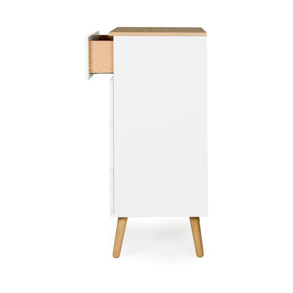 Balta kumode ar ozolkoka kājām un 4 atvilktnēm Tenzo Dot, platums 55 cm-image-4