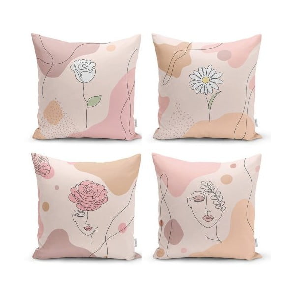 4 dekoratīvo spilvendrānu komplekts Minimalist Cushion Covers Draw Art Women, 45 x 45 cm