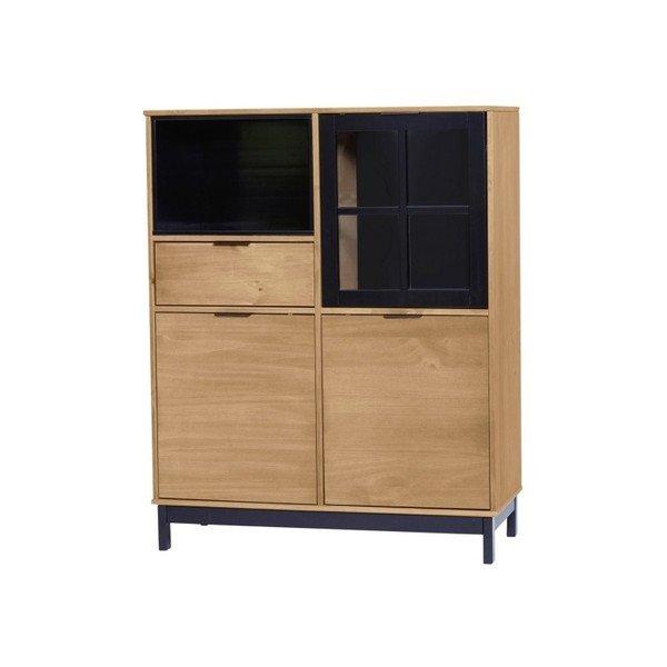 Brūni melna priedes masīvkoka kumode Marckeric Denise, augstums 120 cm-image-2