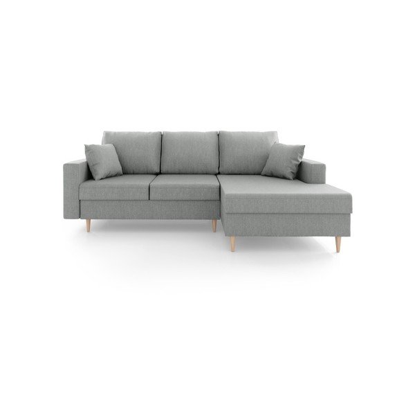 Pelēks izlaižamais stūra dīvāns ar uzglabāšanas vietu Mazzini Sofas Aubrieta, labais stūris-image-3