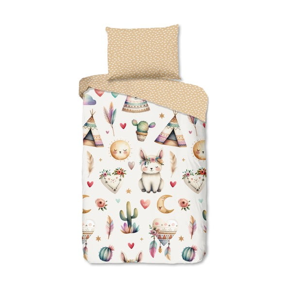 Bēša vienguļamā kokvilnas bērnu gultas veļa 140x200 cm Luz – Good Morning